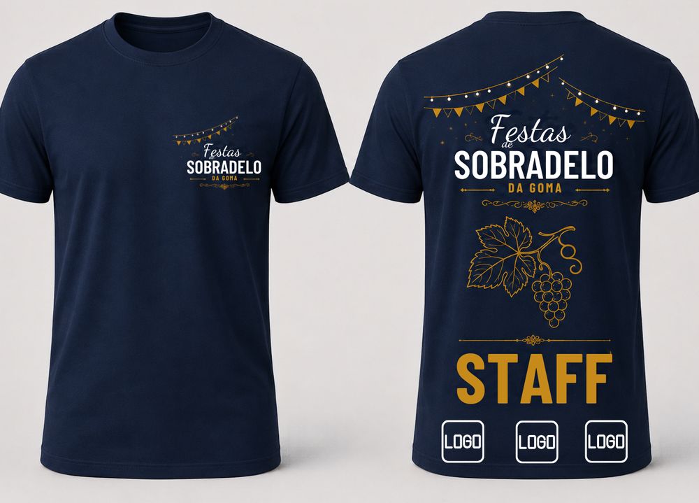 T-shirts da equipa com os logótipos dos patrocinadores nas costas