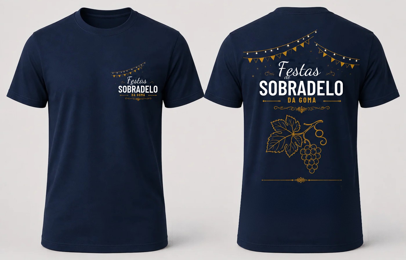 T-shirt azul-noite das Festas de Sobradelo da Goma, de frente e de costas
